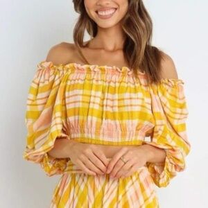 NWT Petal & Pup Yellow Plaid Charley Top - Size 8‎ (Medium) Crop Milkmaid